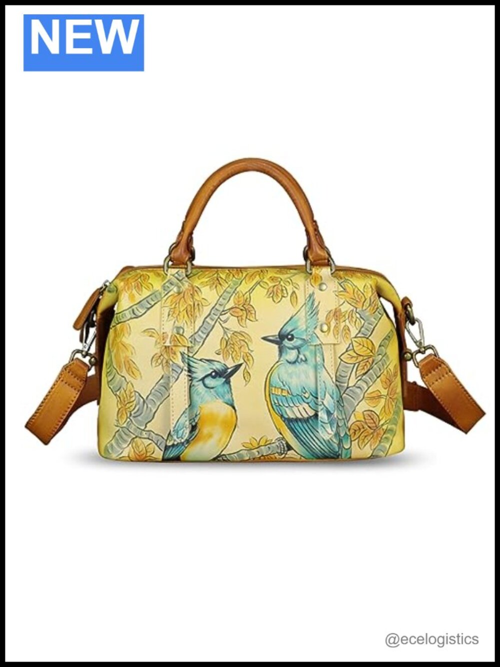 Genuine Leather Hand Painted Satchel Handbag Top Handle 3 Ways Crossbody Tote